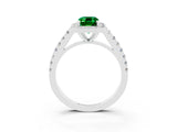 White gold Emerald Cut Halo Diamond Ring with Pavé Band and Three-Prong Setting_26