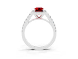 White gold Emerald Cut Halo Diamond Ring with Pavé Band and Three-Prong Setting_27