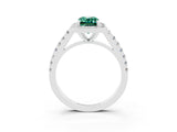 White gold Emerald Cut Halo Diamond Ring with Pavé Band and Three-Prong Setting_27