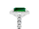 White gold Emerald Cut Halo Diamond Ring with Pavé Band and Three-Prong Setting_29