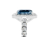 White gold Emerald Cut Halo Diamond Ring with Pavé Band and Three-Prong Setting_29