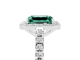 White gold Emerald Cut Halo Diamond Ring with Pavé Band and Three-Prong Setting_29