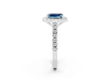 White gold Emerald Cut Halo Diamond Ring with Pavé Band and Three-Prong Setting_2