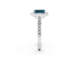 White gold Emerald Cut Halo Diamond Ring with Pavé Band and Three-Prong Setting_2