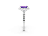 White gold Emerald Cut Halo Diamond Ring with Pavé Band and Three-Prong Setting_2