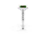 White gold Emerald Cut Halo Diamond Ring with Pavé Band and Three-Prong Setting_2