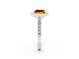 White gold Emerald Cut Halo Diamond Ring with Pavé Band and Three-Prong Setting_2