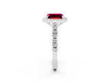 White gold Emerald Cut Halo Diamond Ring with Pavé Band and Three-Prong Setting_2