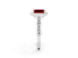 White gold Emerald Cut Halo Diamond Ring with Pavé Band and Three-Prong Setting_2