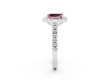 White gold Emerald Cut Halo Diamond Ring with Pavé Band and Three-Prong Setting_2