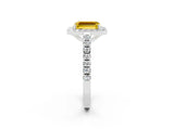 White gold Emerald Cut Halo Diamond Ring with Pavé Band and Three-Prong Setting_2