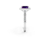 White gold Emerald Cut Halo Diamond Ring with Pavé Band and Three-Prong Setting_2
