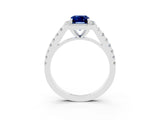White gold Emerald Cut Halo Diamond Ring with Pavé Band and Three-Prong Setting_3