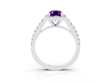 White gold Emerald Cut Halo Diamond Ring with Pavé Band and Three-Prong Setting_3