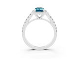 White gold Emerald Cut Halo Diamond Ring with Pavé Band and Three-Prong Setting_3