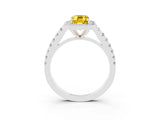 White gold Emerald Cut Halo Diamond Ring with Pavé Band and Three-Prong Setting_3