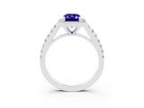 White gold Emerald Cut Halo Diamond Ring with Pavé Band and Three-Prong Setting_3