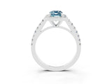 White gold Emerald Cut Halo Diamond Ring with Pavé Band and Three-Prong Setting_3