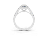 White gold Emerald Cut Halo Diamond Ring with Pavé Band and Three-Prong Setting_3