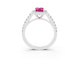 White gold Emerald Cut Halo Diamond Ring with Pavé Band and Three-Prong Setting_3