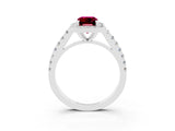 White gold Emerald Cut Halo Diamond Ring with Pavé Band and Three-Prong Setting_3