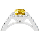 White gold Emerald Cut Halo Diamond Ring with Pavé Band and Three-Prong Setting_4