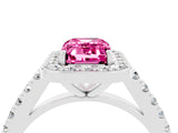 White gold Emerald Cut Halo Diamond Ring with Pavé Band and Three-Prong Setting_4