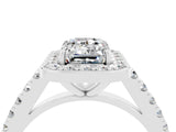 White gold Emerald Cut Halo Diamond Ring with Pavé Band and Three-Prong Setting_4