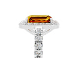 White gold Emerald Cut Halo Diamond Ring with Pavé Band and Three-Prong Setting_5