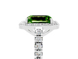 White gold Emerald Cut Halo Diamond Ring with Pavé Band and Three-Prong Setting_5