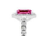 White gold Emerald Cut Halo Diamond Ring with Pavé Band and Three-Prong Setting_5