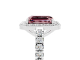 White gold Emerald Cut Halo Diamond Ring with Pavé Band and Three-Prong Setting_5