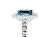 White gold Emerald Cut Halo Diamond Ring with Pavé Band and Three-Prong Setting_5