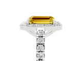 White gold Emerald Cut Halo Diamond Ring with Pavé Band and Three-Prong Setting_5