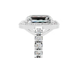 White gold Emerald Cut Halo Diamond Ring with Pavé Band and Three-Prong Setting_5