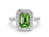 White gold Emerald Cut Halo Diamond Ring with Pavé Band and Three-Prong Setting_9