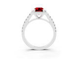 White gold Emerald Cut Halo Diamond Ring with Pavé Band and Three-Prong Setting_9