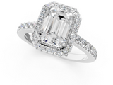 White gold Emerald Cut Halo Diamond Ring with Pave Band and Four-Prong Setting_50