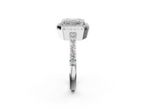 White gold Emerald Cut Halo Diamond Ring with Pave Band and Four-Prong Setting_51