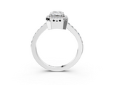 White gold Emerald Cut Halo Diamond Ring with Pave Band and Four-Prong Setting_52