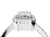 White gold Emerald Cut Halo Diamond Ring with Pave Band and Four-Prong Setting_53