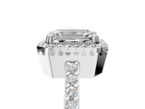 White gold Emerald Cut Halo Diamond Ring with Pave Band and Four-Prong Setting_54