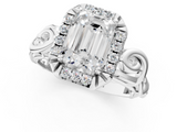 White gold Emerald Cut Halo Diamond Ring with Scrollwork Band and Four-Prong Setting_83