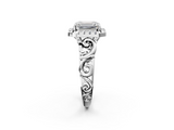 White gold Emerald Cut Halo Diamond Ring with Scrollwork Band and Four-Prong Setting_84