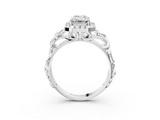 White gold Emerald Cut Halo Diamond Ring with Scrollwork Band and Four-Prong Setting_85