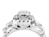 White gold Emerald Cut Halo Diamond Ring with Scrollwork Band and Four-Prong Setting_86