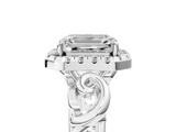 White gold Emerald Cut Halo Diamond Ring with Scrollwork Band and Four-Prong Setting_87