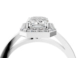 White gold Emerald Cut Halo Diamond Ring with Solitaire Band and Prong Setting_11