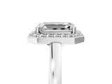 White gold Emerald Cut Halo Diamond Ring with Solitaire Band and Prong Setting_12