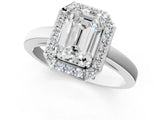White gold Emerald Cut Halo Diamond Ring with Solitaire Band and Prong Setting_12